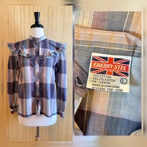 Vintage 1980’s Cherry Stix Ruffled Plaid Blouse